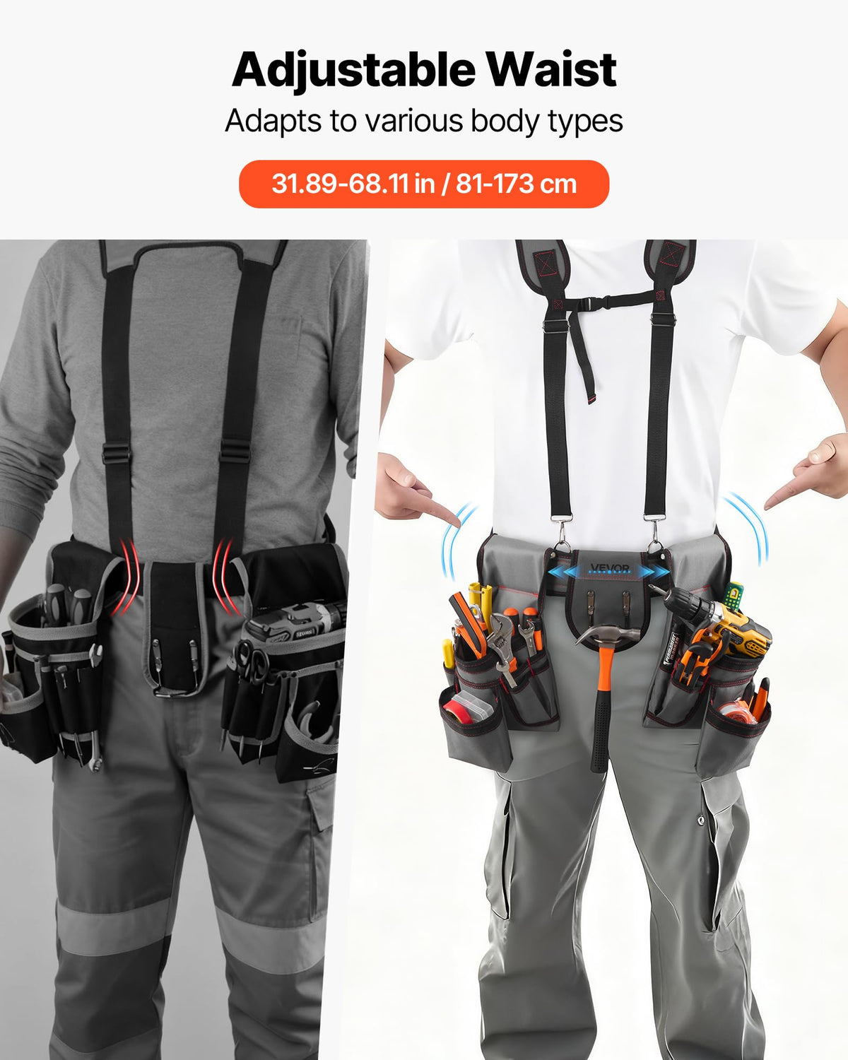 VEVOR 22-Pocket Tool Belt with Suspenders – Heavy-Duty Adjustable Utility Belt