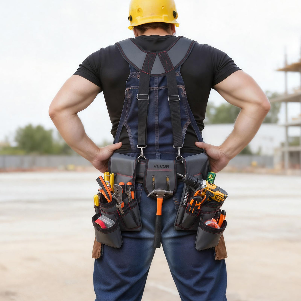 VEVOR 22-Pocket Tool Belt with Suspenders – Heavy-Duty Adjustable Utility Belt