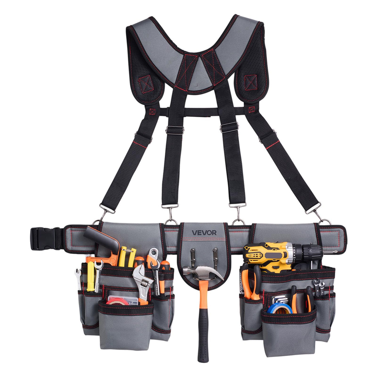 VEVOR 22-Pocket Tool Belt with Suspenders – Heavy-Duty Adjustable Utility Belt
