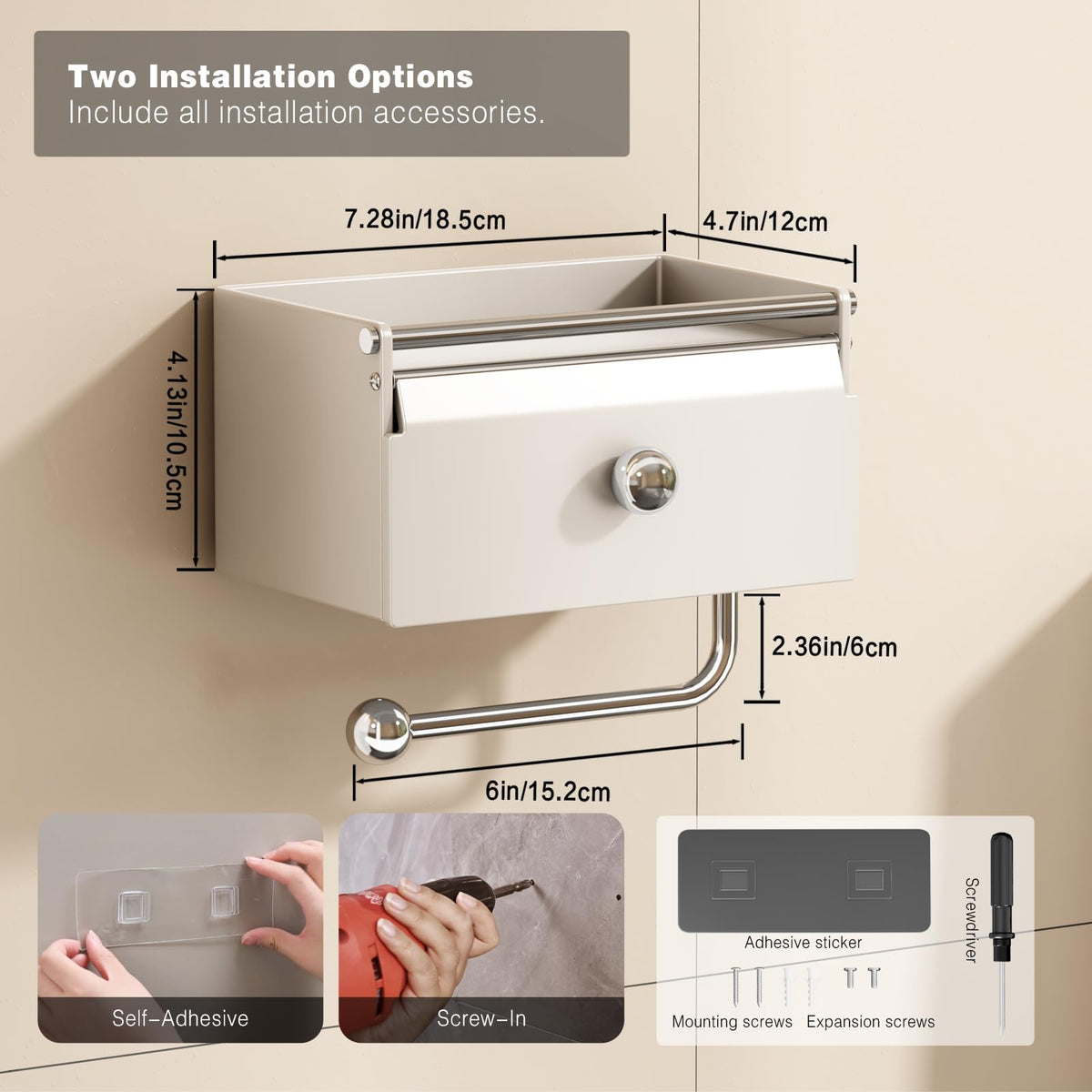 Voldra Toilet Paper Holder with Shelf and Front Flip Lid — Matte White