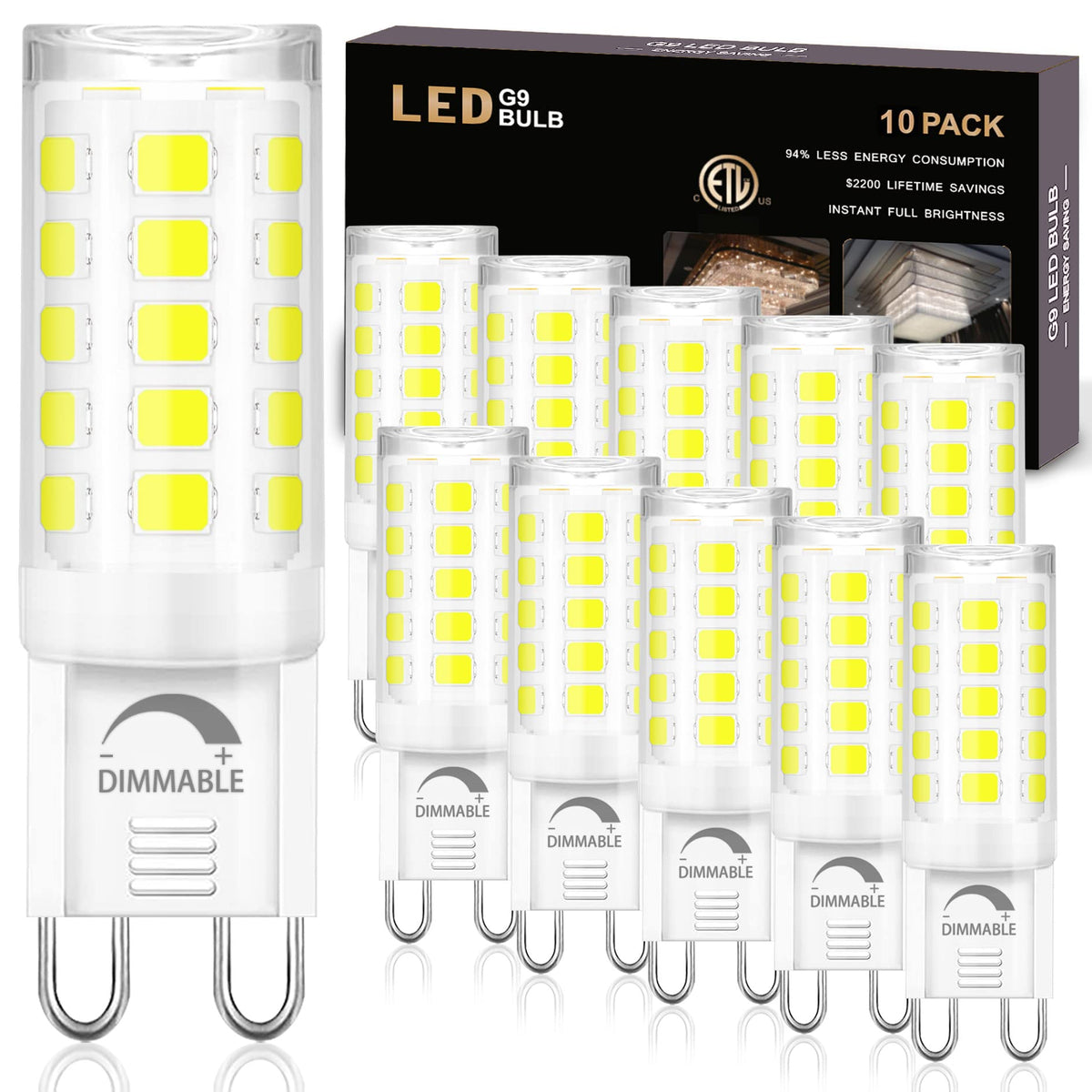 Winshine 10 Pack G9 LED Bulb Dimmable 6000K Daylight, 4W, 40W Halogen Equivalent, No-Flicker, 120V
