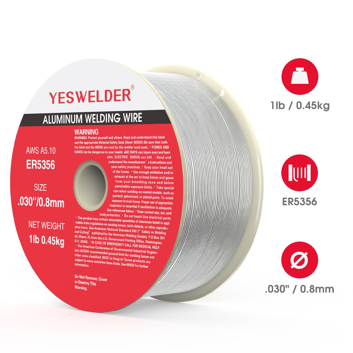 YESWELDER ER5356 .030-Inch MIG Welding Wire, 1 lb ABS Spool – AlMg5 Aluminum Filler